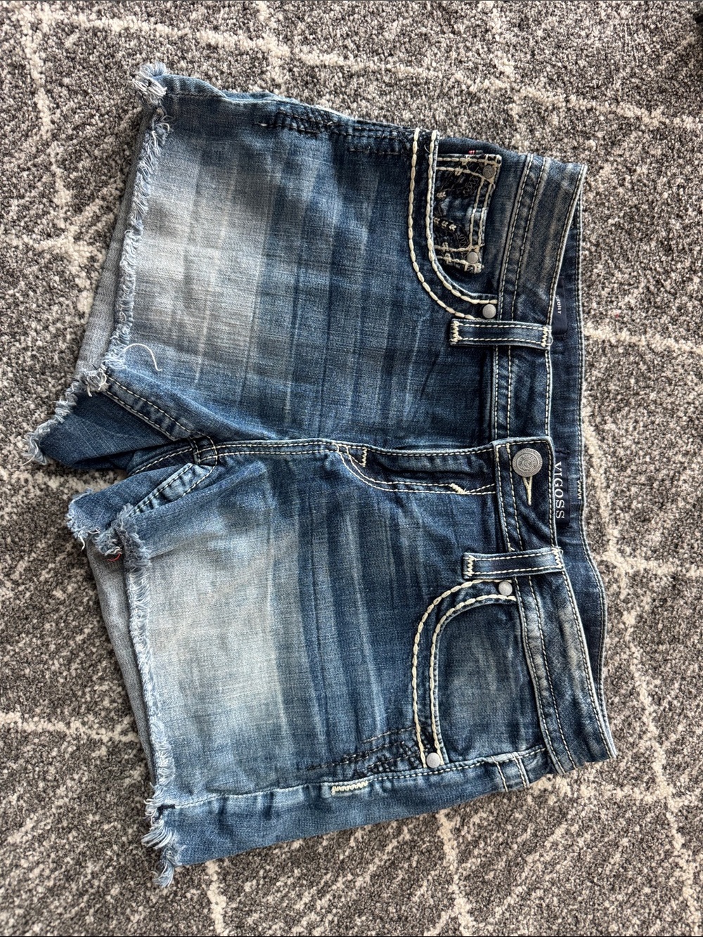 Vigoss Blue Faded Distressed Denim Shorts